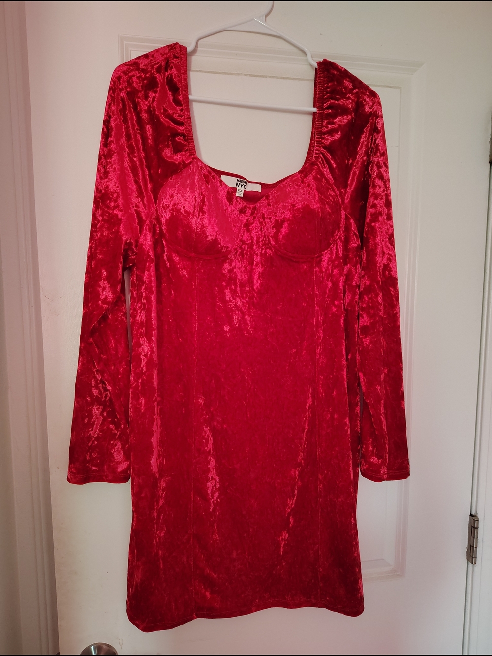 Madden NYC Red Crushed Velvet Long-Sleeve Mini Dress